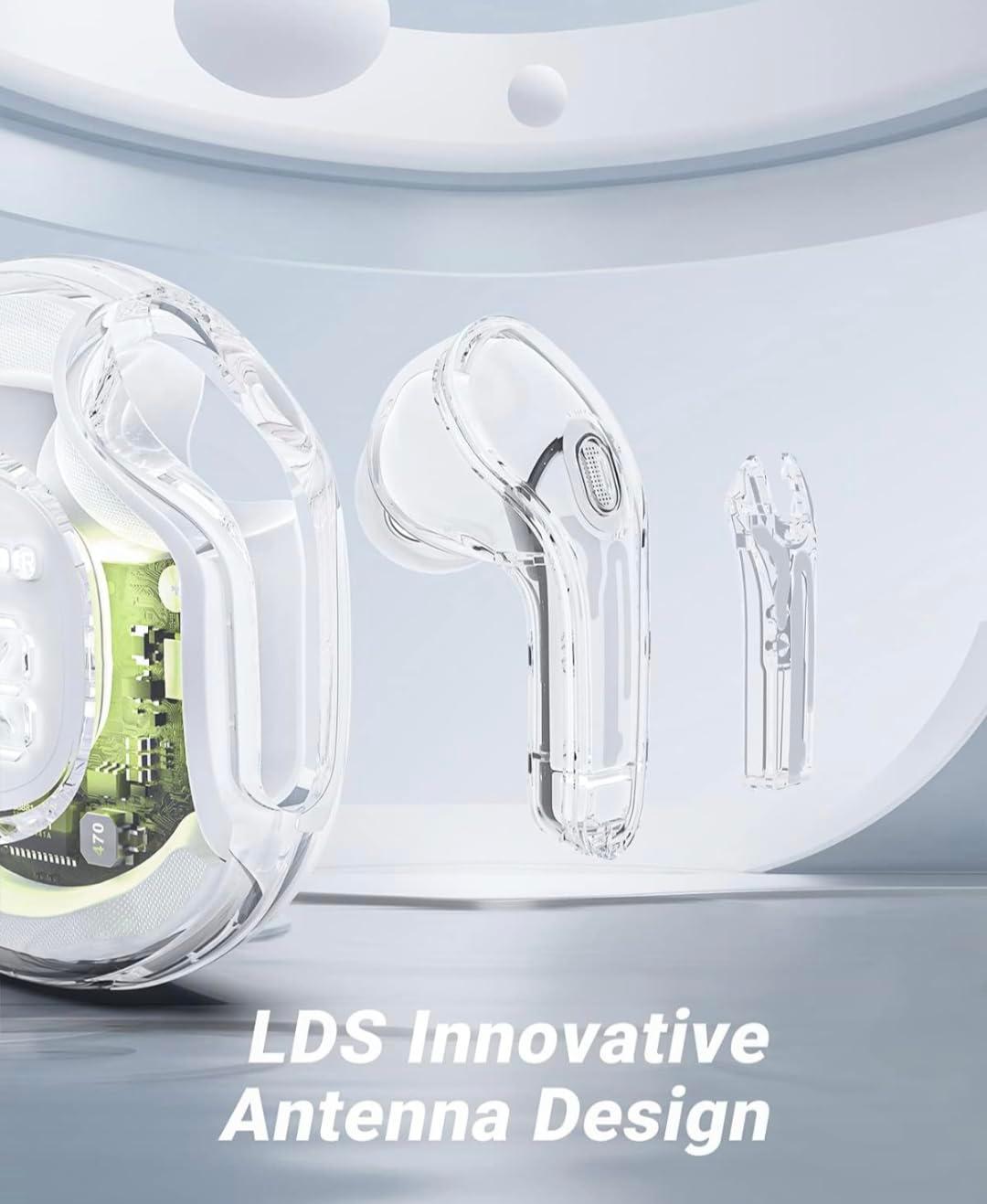 Ultrapods Pro | Crystal-Clear Transparent Earbuds with LED Display & Deep Bass