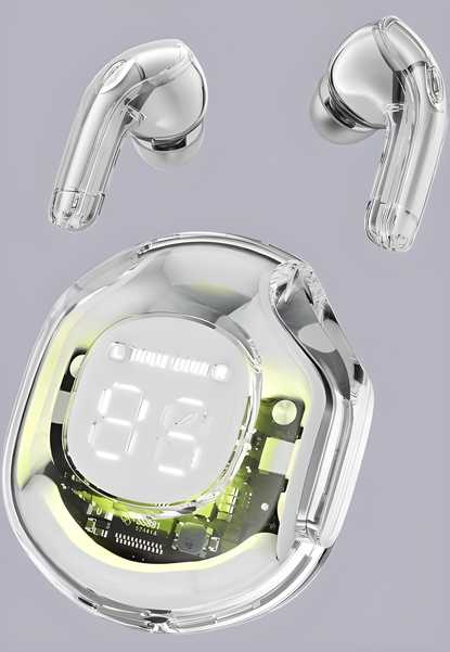 Ultrapods Pro | Crystal-Clear Transparent Earbuds with LED Display & Deep Bass